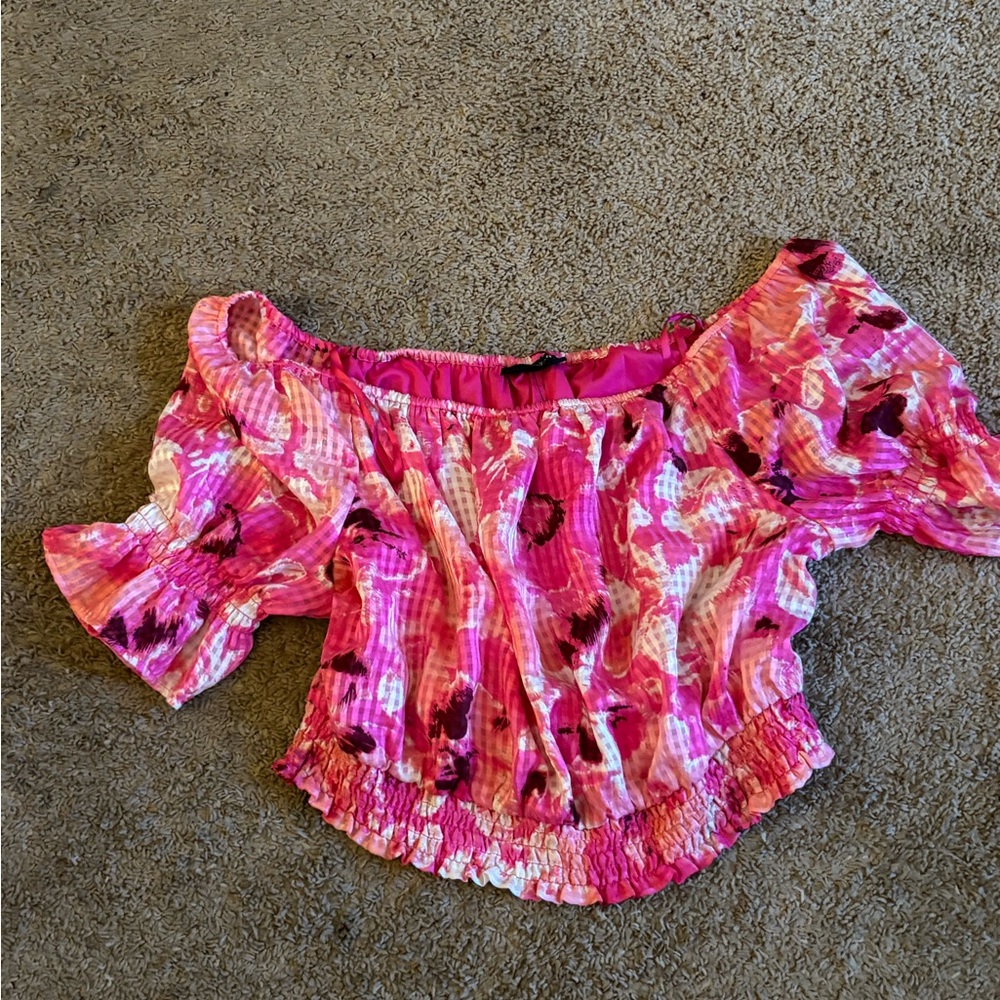 Lane Bryant Pink and Red Off-Shoulder Blouse size 22/24